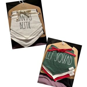 NWT Rae Dunn Baby Bandana Bibs - Santa's Bestie White, Elf Squad in Green